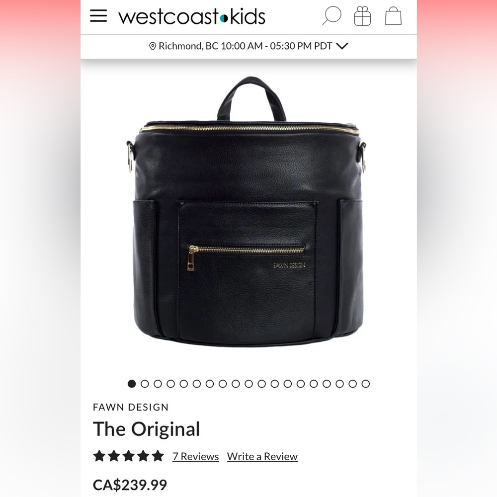 Fawn Design Black Diaper Bag with Gold Accents